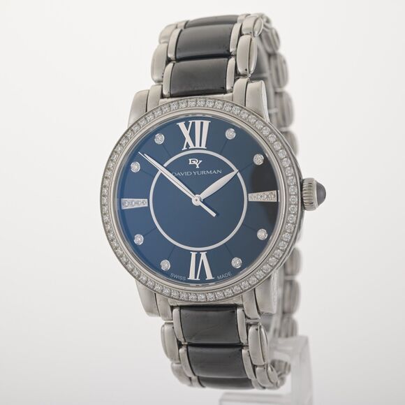 David Yurman T727-M Black Diamond Ceramic Steel 38mm Watch - Picture 2 of 12